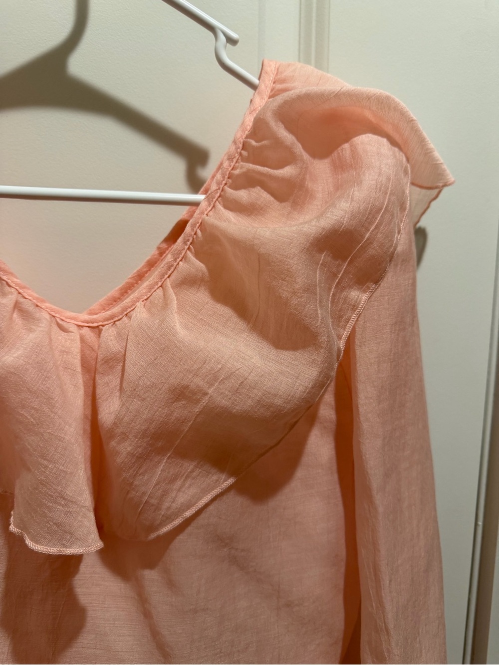 Peach Ruffle V-Neck Long Sleeve Blouse - Picture 9 of 12